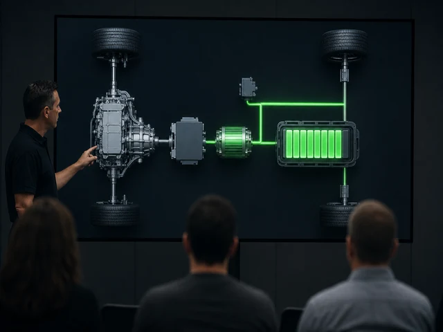 Detailaufnahme von Komponenten eines Hybridantriebs
